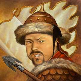 Attilla the Hun by Bryan Leister | 14 inches  X 14 inches  | oil on board