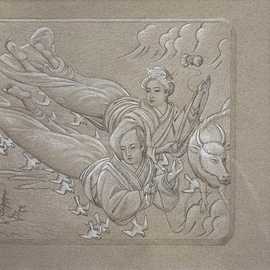 Crossing the Milky Way on a Bridge of Magpies by Bryan Leister | 10 inches  X 8 inches  | pencil and chalk on paper